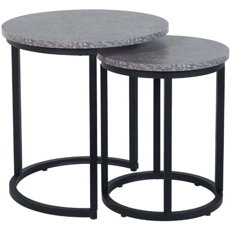 Set di 2 Tavolini Piano Effetto Cemento Scuro Struttura in Metallo Diixie