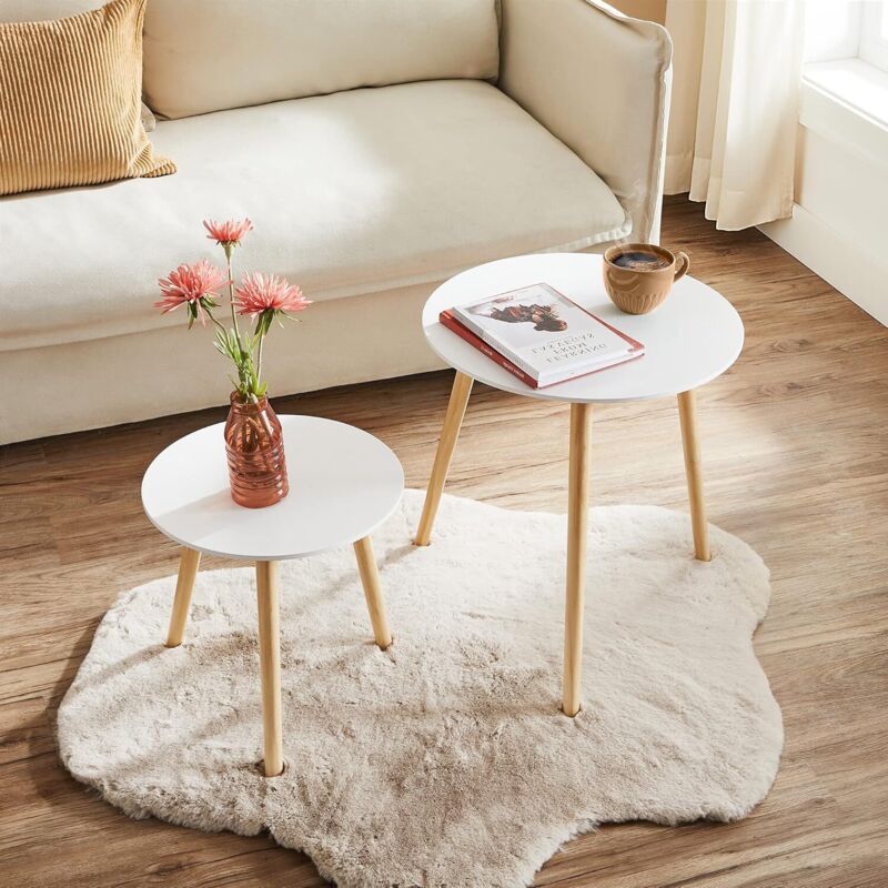 Set Di 2 Tavolini Rotondi Da Salotto, In Legno, Stile Scandinavo, C...