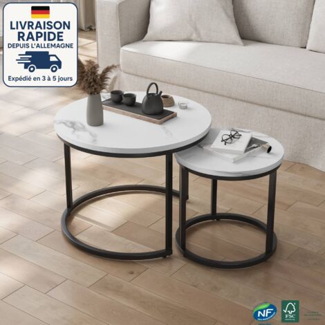 Set di 2 tavolini rotondi impilabili MODFU 40/60 contemporanei - Legno marmorizzato e gambe in metallo