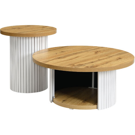 Set di 2 Tavolino da caffè 75x75x35cm doppio tavolo salvaspazio tavolo ausiliario MDF, naturale, per soggiorno
