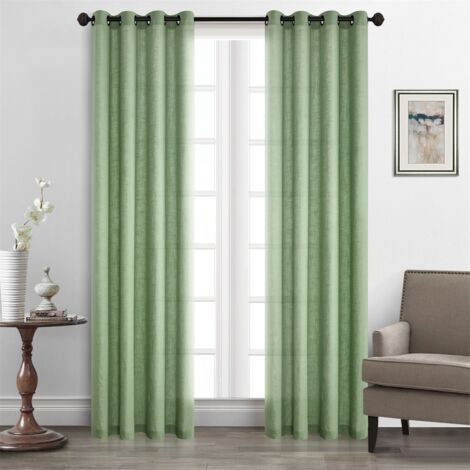 Set di 2 tende in lino trasparente verde salvia, 132x240 cm, semitrasparenti per finestre di soggiorno moderne, pannelli per tende trasparenti