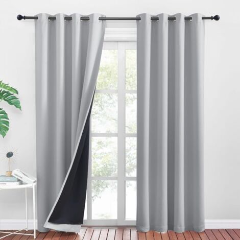 Set di 2 tende oscuranti e termiche per camera da letto, 150 x 260 cm, grigio chiaro.