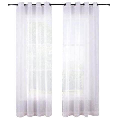 Set di 2 tende trasparenti da 210 cm con occhielli bianchi, voile di poliestere per camera da letto
