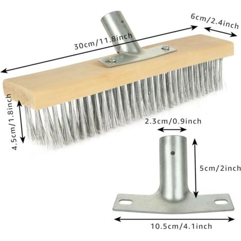 Set di 2 testine di scopa rigide in filo d'acciaio, spazzola da 30,5 cm, spazzola da giardino resistente con setole in acciaio per marciapiedi, vialetti, cortili, patii e pulizia.