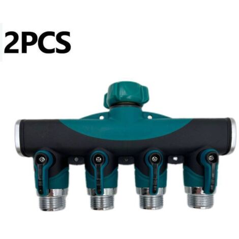 Set di 2 valvole da giardino in lega di zinco e plastica, distributore in metallo, raccordo per tubo flessibile, rubinetto, deviatore, quattro set di irrigazione