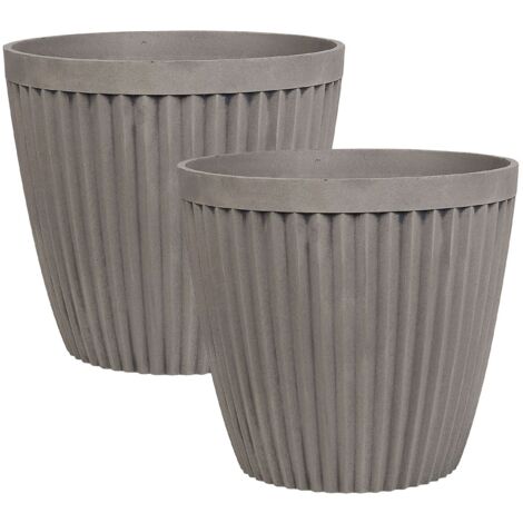 Set di 2 vasi in pietra tortora ⌀ 44 cm con scanalature verticali Poka - Grigio
