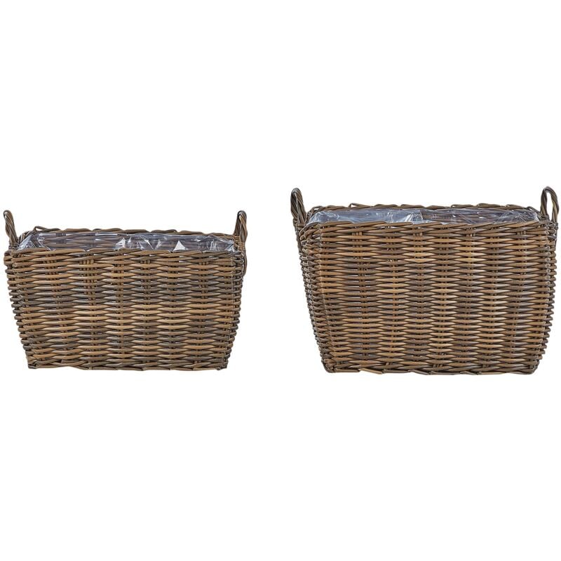 Set di 2 ceste per piante da esterno Vasi per piante rivestite in rattan sintetico marrone Ormos