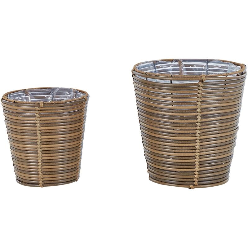 Set di 2 ceste per piante da esterno Vasi per piante rivestite in rattan sintetico marrone Sarti