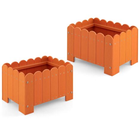 Set di 2 vasi rettangolari per fiori in HDPE, Vasi resistenti alle intemperie con aperture per il drenaggio Arancione