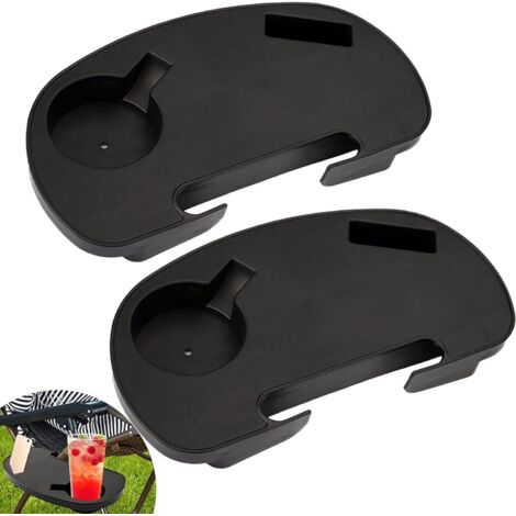 Set di 2 vassoi laterali per sedia, portabicchieri ovale a gravità zero con scomparto per dispositivo mobile e vassoio per snack, portabicchieri per sedia ideale per campeggio, giardino e bevande.