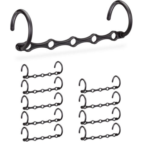 Set di 20 grucce salvaspazio, organizer per armadio, orizzontali/verticali, multi-gruccia, PP, 37 cm, nero