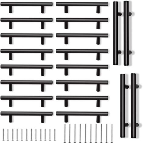 Set di 20 maniglie nere per mobili da cucina con foro da 96 mm, maniglie per ante di cassetti nere opache, maniglie a T in acciaio inossidabile per cassetti di cucina e bagno (lo