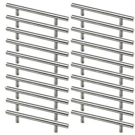 Set di 20 maniglie per mobili da cucina in acciaio inox, interasse fori 128 mm, maniglia a T in acciaio spazzolato per ante di armadi.