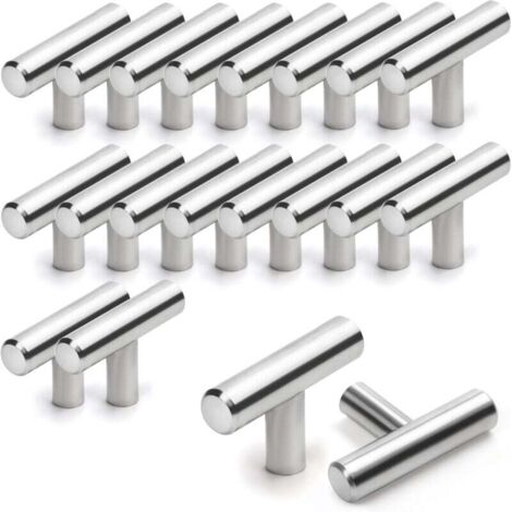 Set di 20 maniglie per mobili da cucina, maniglie per mobili in acciaio inossidabile a forma di T da 50 mm, per cassetti, armadi, porte, mobili, bagni, camere da letto e guardaroba