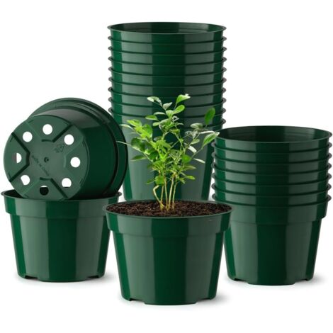 Set di 20 vasi da fiori in plastica, 10 cm, vasi per semina spessi e robusti con fori di drenaggio, piccoli vasi per piantare, verdi