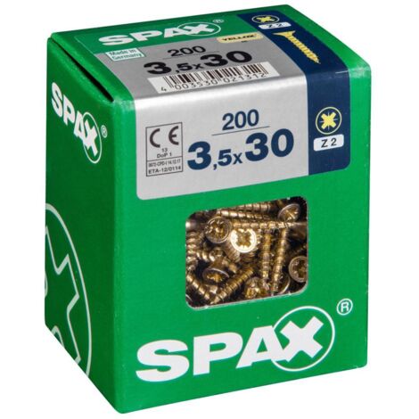 Set di 200 viti in acciaio a testa svasata pozidriv SPAX, Diam.3,5 mm x L.30 mm SPAX
