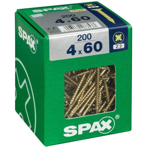 Set di 200 viti in acciaio a testa svasata pozidriv SPAX, Diam.4 mm x L.60 mm SPAX