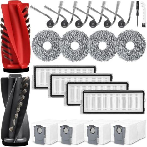 Set di 22 accessori per robot aspirapolvere Roborock Qrevo Curv/Qrevo Curv S5X/Qrevo Edge/Qrevo S5V: 2 spazzole principali, 4 sacchetti raccoglipolvere, 4 panni per la pulizia, 4 filtri, 6 spazzole la
