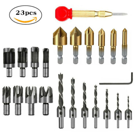 Set di 23 punte per smussatura del legno, set di punte per svasatura per la lavorazione del legno comprende 8 punte per svasatura
