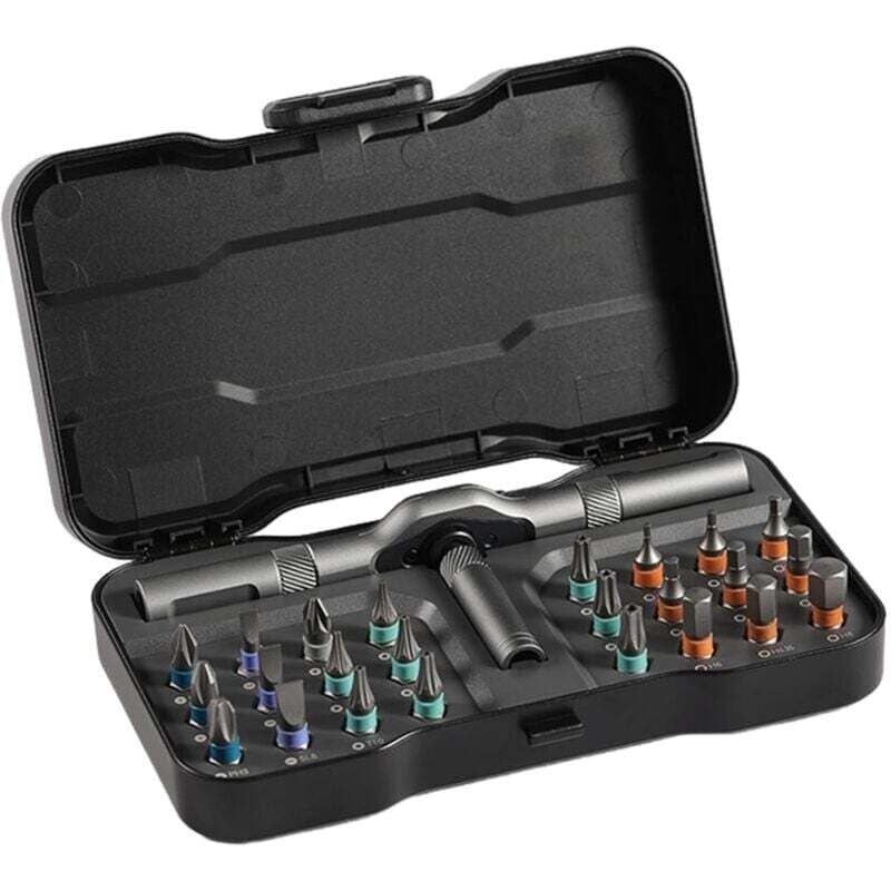 Image of Set di 24 cacciaviti a cricchetto portatili con impugnatura a t e custodia magnetica per mobili, computer, riparazioni elettroniche, termometro per