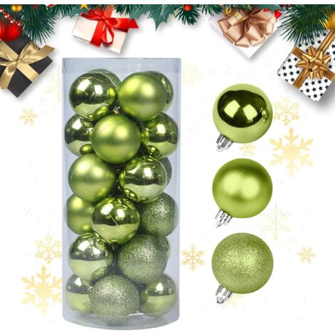 Set di 24 palline di Natale, Ø6 cm, plastica, include 3 stili, opache, lucide, glitterate, palline di Natale per decorazioni per alberi di Natale, decorazioni natalizie, decorazioni natalizie (verde)