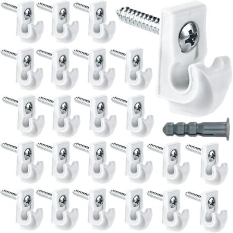 Set di 24 staffe per mensole in metallo resistenti, in plastica bianca, complete di clip, viti e tubi di prolunga, per mensole metalliche di armadi.