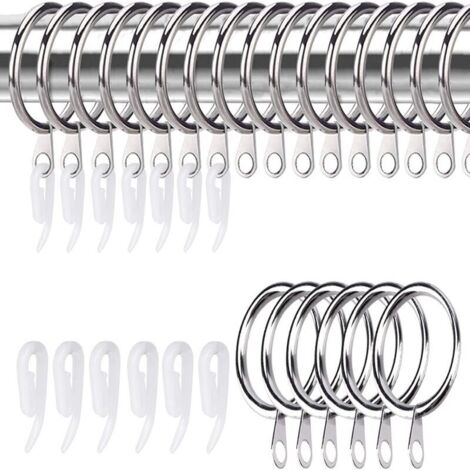 Set di 25 anelli per tende in metallo argentato e ganci in plastica, diametro interno 30 mm, per appendere tende, morbidi