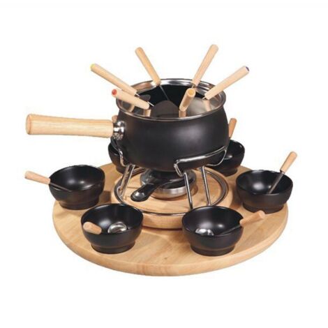 Set di 25 pezzi di servizio da fondue in smalto nero opaco, inclusi accessori e utensili