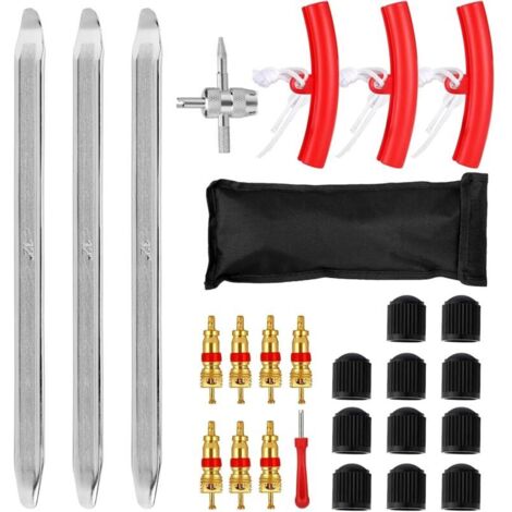 Set di 27 leve per pneumatici - 30 cm - Con 3 protezioni per cerchioni - Strumento di montaggio per moto, bicicletta, auto, scooter