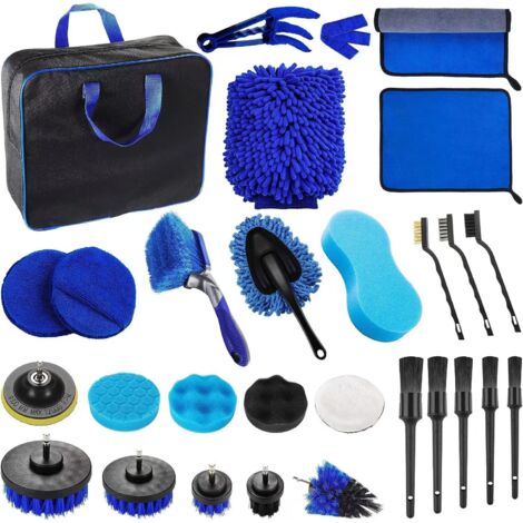 Set di 29 accessori per la pulizia dell'auto, tra cui spazzole per la pulizia e il lavaggio dell'auto.