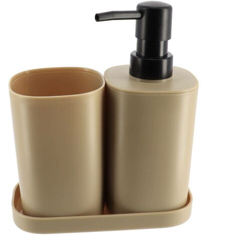 Set di 3 accessori tazza pp + dispenser + portasapone - beige - Tendance
