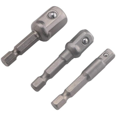 Set di 3 adattatori per bussole con gambo esagonale per avvitatori a percussione (1/4", 3/8", 1/2").
