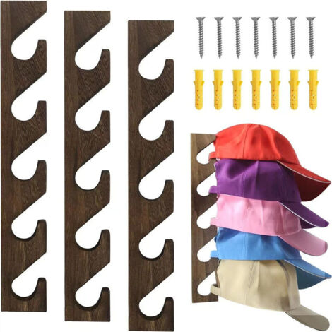 Set di 3 appendiabiti per cappellini da baseball, organizer da parete in legno per cappellini da baseball, montaggio verticale a parete per armadio, porta, camera da letto, soggiorno, ingresso, lavand
