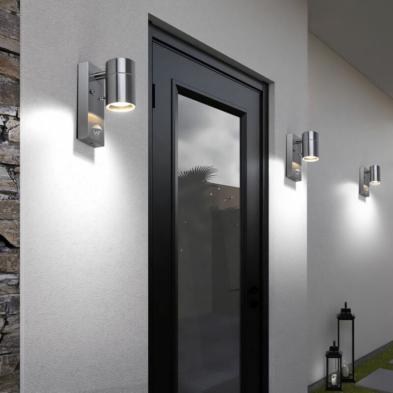 Image of Set di 3 applique da parete rilevatore di movimento per facciate faretti da giardino lampade da esterno in acciaio inox