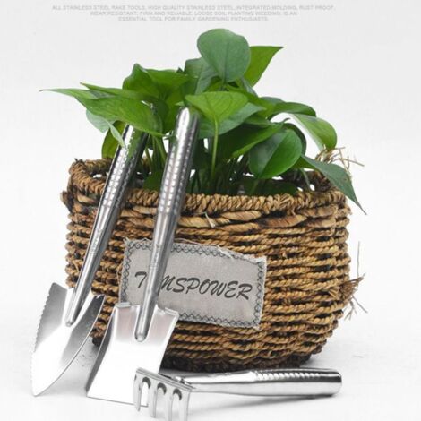 Set di 3 attrezzi da giardinaggio in acciaio inossidabile per diserbare, scavare e rastrellare