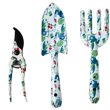 Set di 3 attrezzi da giardino ergonomici con manico per fiori, comprensivi di attrezzi manuali.