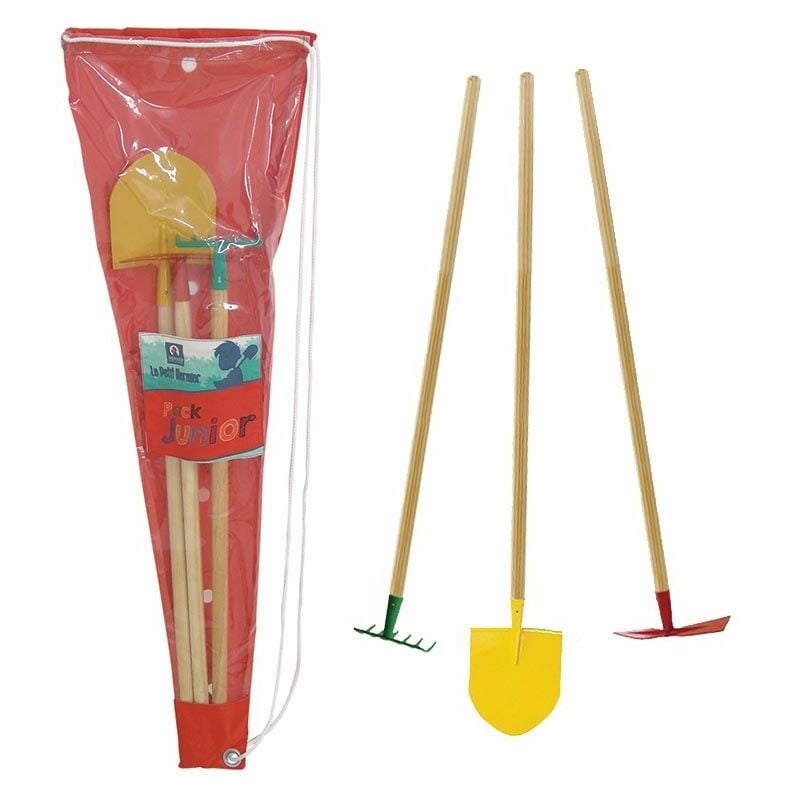 Set di 3 attrezzi da giardino per bambini + borsa di trasporto Pala + rastrello + piccone