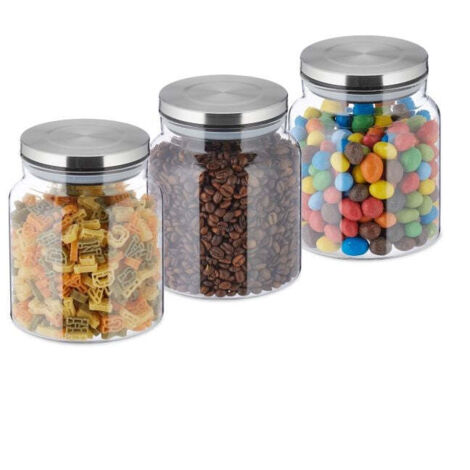 Set di 3 barattoli portaoggetti con coperchio da 1100 ml