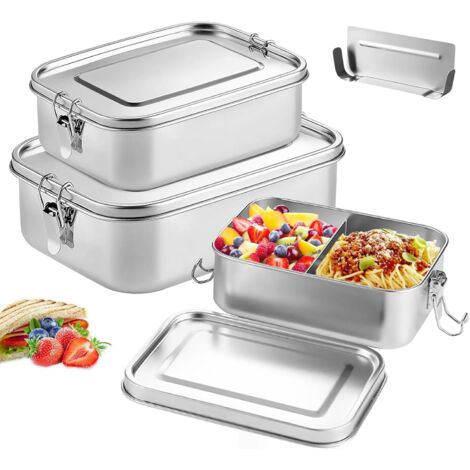Set di 3 Bento Box in acciaio inox, Lunch Box in acciaio inox, con scomparto, per picnic, lavoro, scuola, 850 ml / 1400 ml / 2400 ml