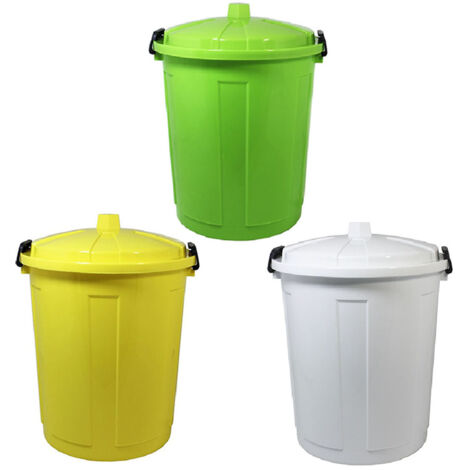 Set di 3 bidoni 50 litri grandi pattumiere per la raccolta differenziata giallo bianco verde casa contenitori con chiusura antiodori e randagismo cucina terrazzo giardino