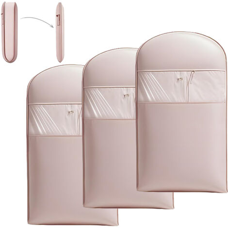 Set di 3 borse porta abiti salvaspazio con cerniera, per cappotti, 90 cm, rosa