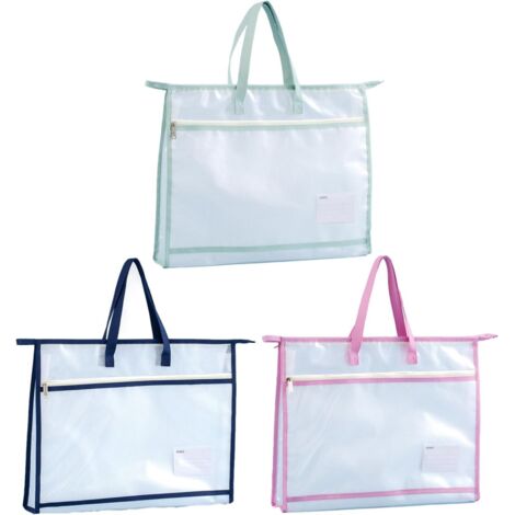 Set di 3 buste portadocumenti formato A3, in rete trasparente con cuciture, ideali per riporre e organizzare materiali come patchwork, lavori manuali, diagrammi e materiale didattico.