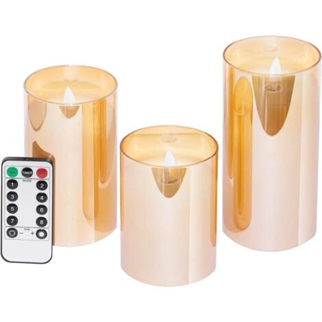 SET 3 CANDELE ORO LED 10/12/18X7,5CM RICOPERTA IN CERA CON TELECOMANDO Fiamma Oscillante Dura 150 Ore Timer 30 Giorni 5028102024309 - Foto 4