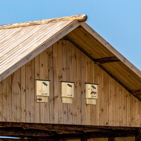 Set di 3 Casette per Pipistrelli in Legno di Abete, Rifugio per Pipistrellini per Giardino ed Esterni, Bat Box Facile da Appendere, 25x6x37.5 cm, Legno Naturale