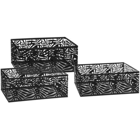 AC-DECO Set di 3 cassette pop in metallo nero traforato - Atmosphera créateur d'intérieur