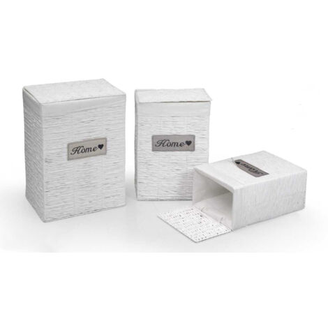 SET DI 3 CESTE PORTABIANCHERIA VIMINI E TESSUTO BIANCO 54/49/44CM DESIGN HOME