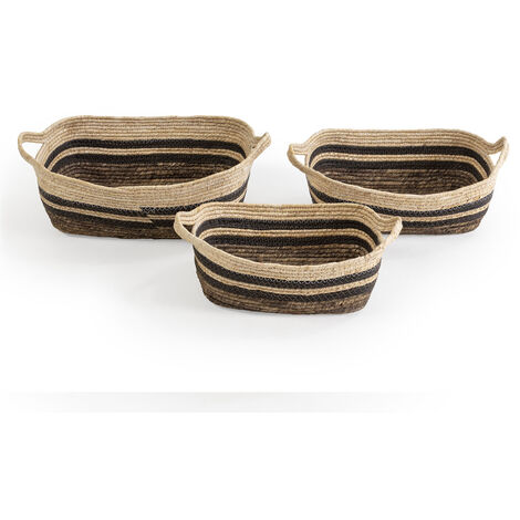 Set di 3 cestini Luar in fibra naturale e carta, marrone/beige con manici