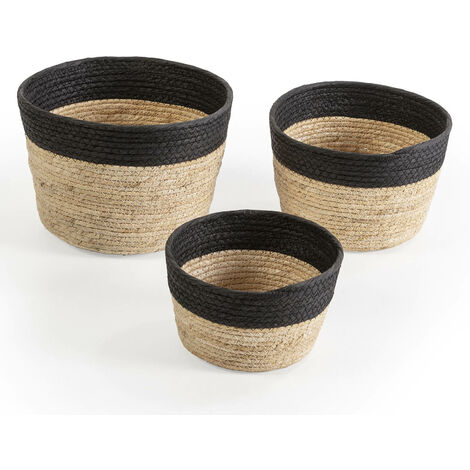Set di 3 cestini Nati in fibra naturale e carta, nero/beige