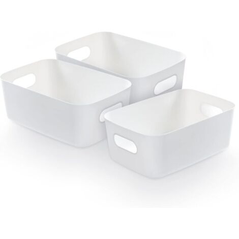 Set di 3 cestini portaoggetti in plastica bianchi, cestini portaoggetti in plastica, cestini portaoggetti in plastica con maniglie per armadietti