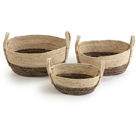 Set di 3 cestini Xiana in fibra naturale con manici, bianco/marrone